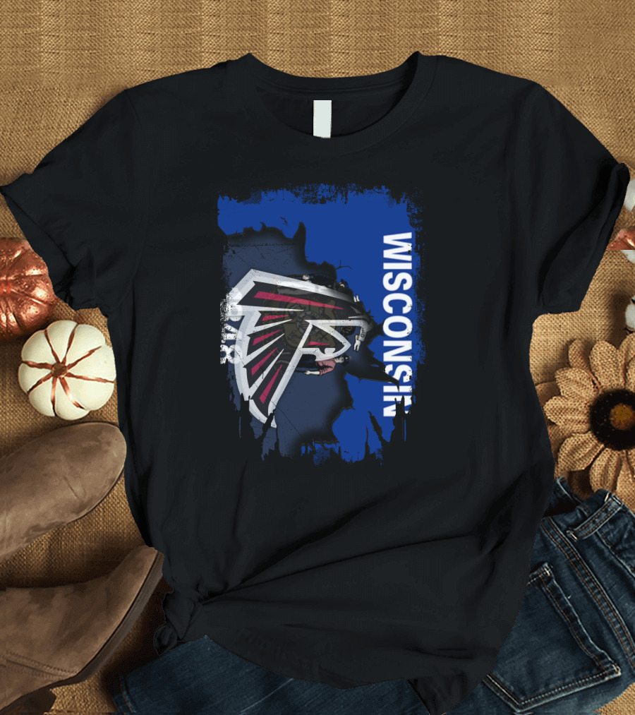 Wisconsin Torn Map Design Featuring Falcons T-Shirt