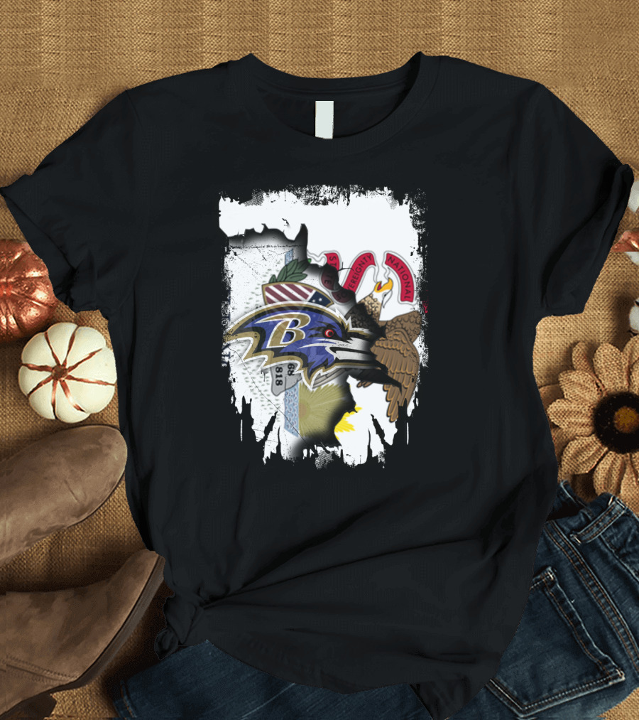 Illinois State Meets Baltimore Ravens Emblem Integration T-Shirt