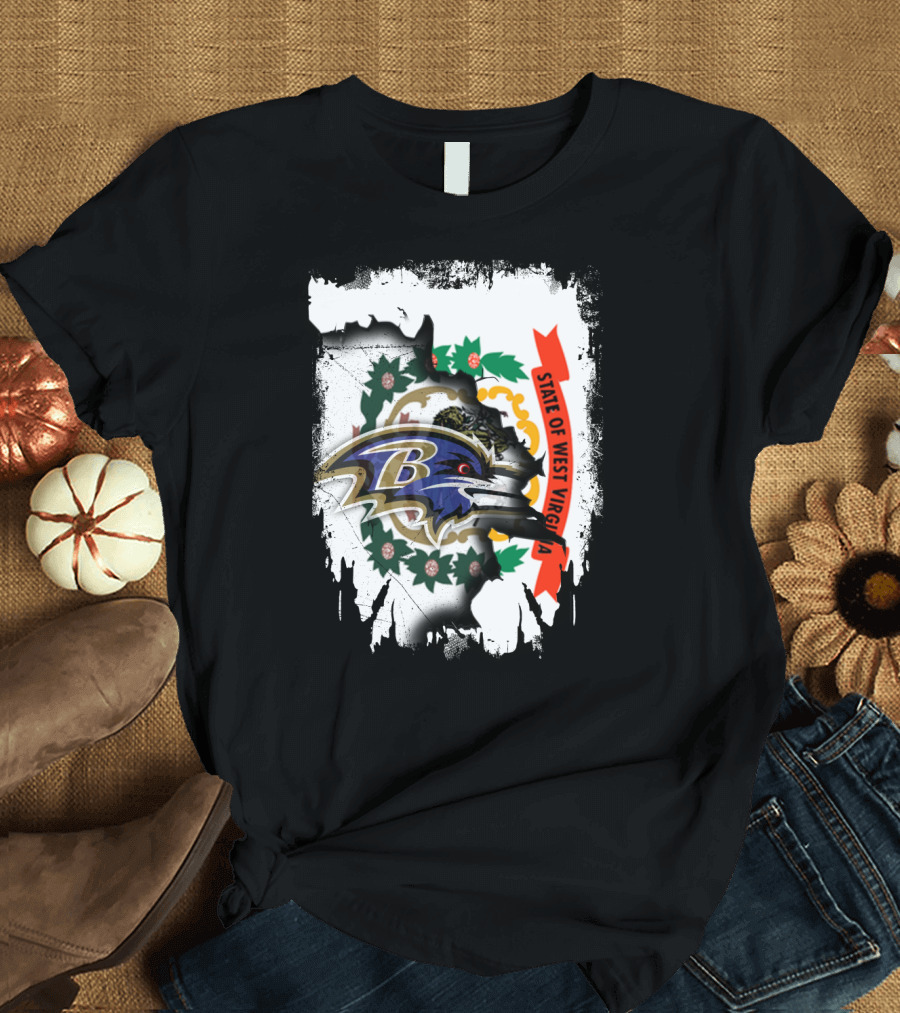 State of West Virginia and Baltimore Ravens Logo Fusion T-Shirt