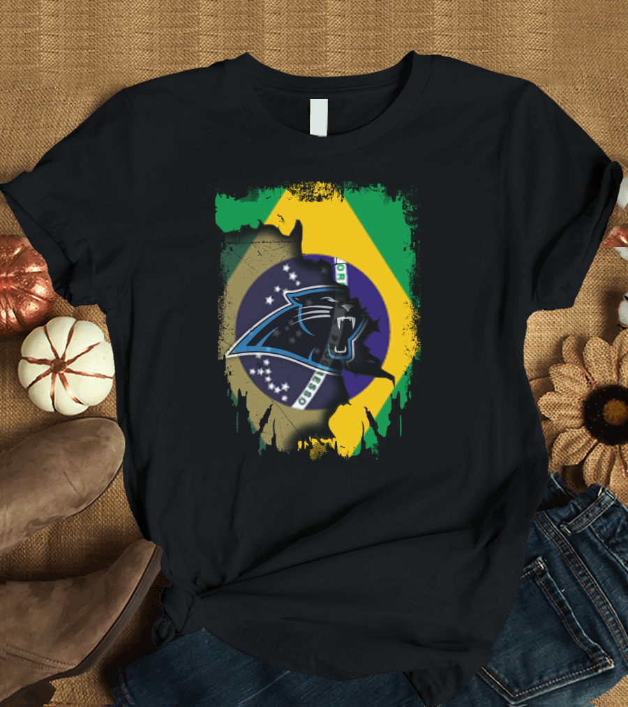 Together Brazil With Carolina Panthers Flag Fusion T-Shirt