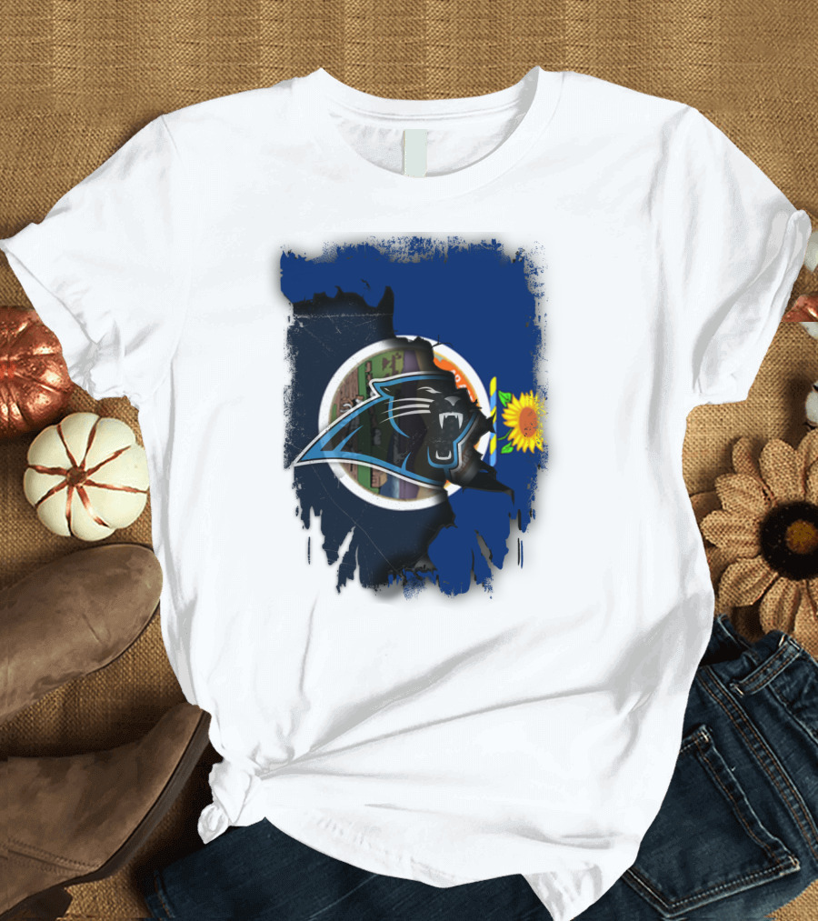 Kansas Sunflower with Carolina Panthers Logo Fusion T-Shirt