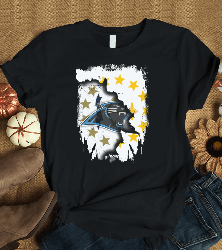 Rhode Island United with Carolina Panthers Logo and Stars T-Shirt