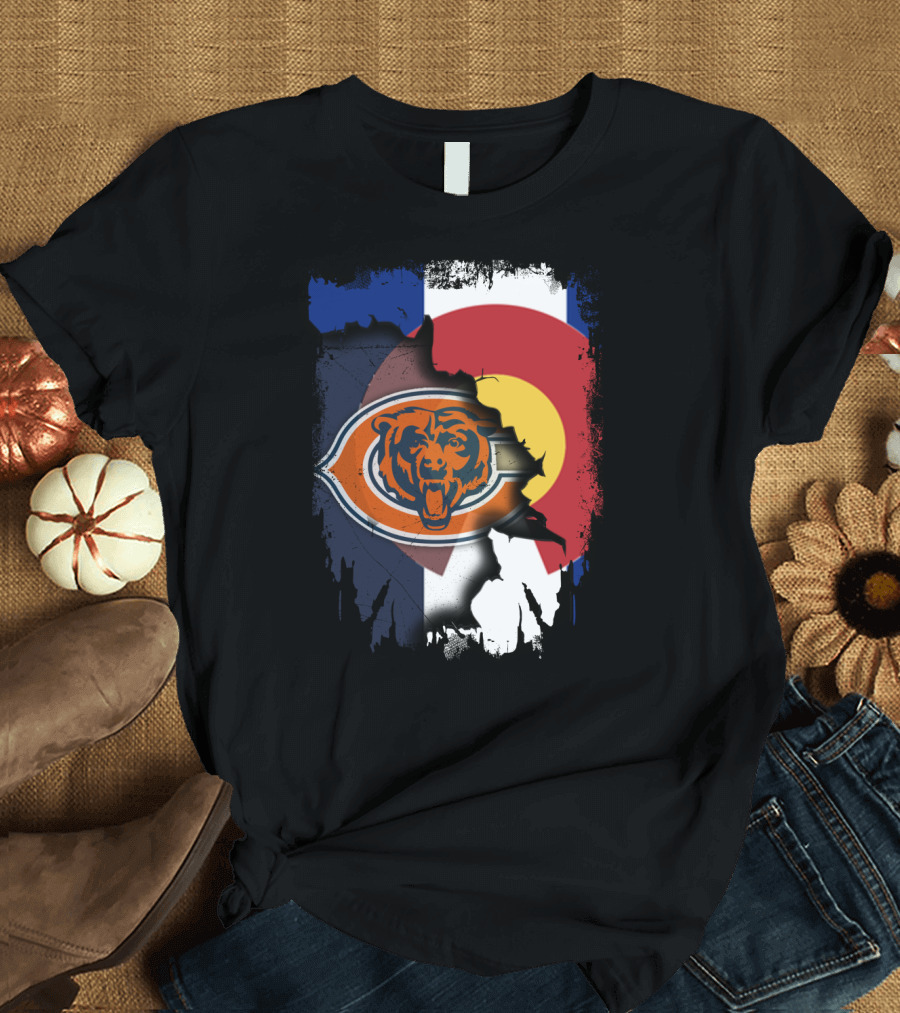 Colorado Flag Chicago Bears Logo Fusion T-Shirt