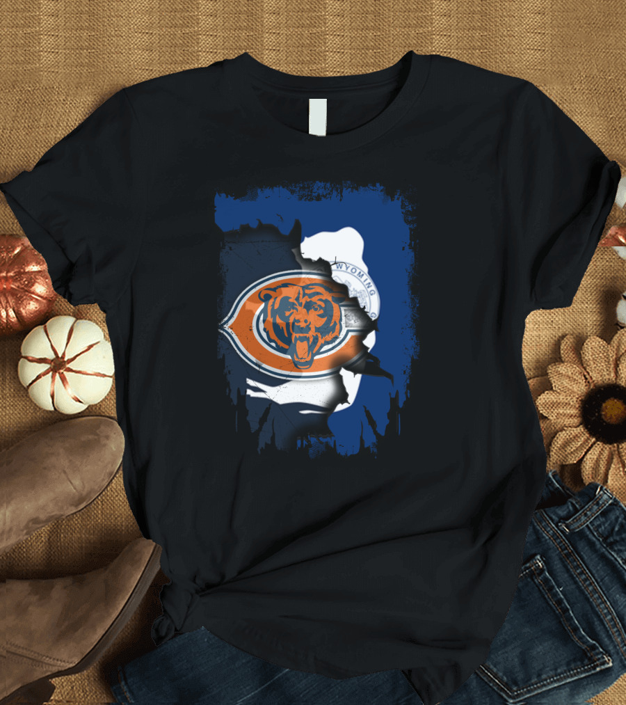 Wyoming Blue Overlay with Bears and Emblem T-Shirt