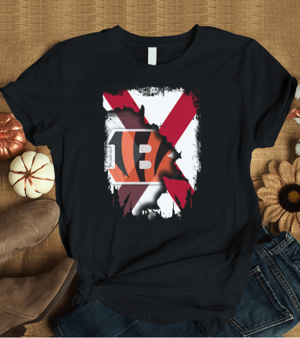 T-Shirt: Together Alabama Red X with Cincinnati Bengals Stripes T-Shirt Together Alabama Red X with Cincinnati Bengals Stripes T-Shirt