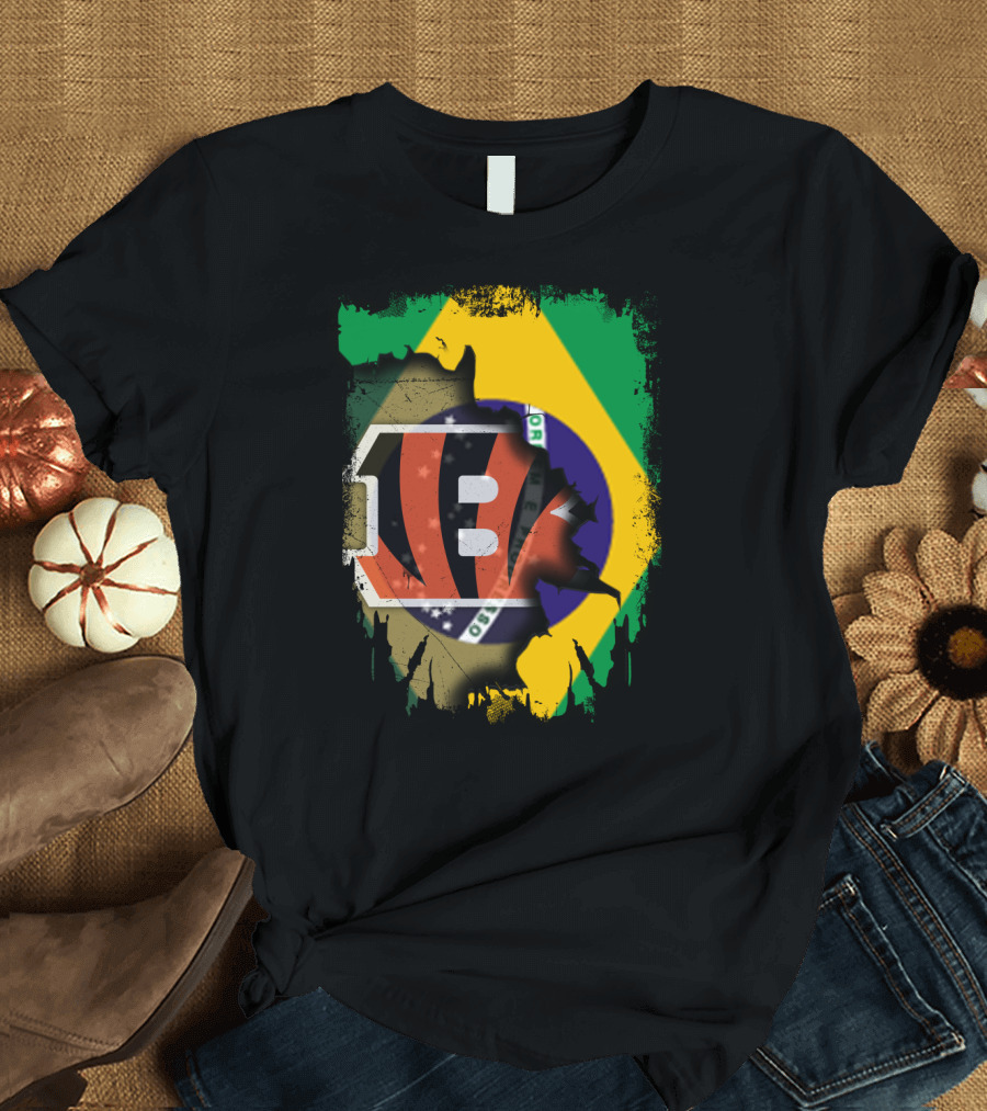 Together Brazil with Cincinnati Bengals Emblem and Flag Fusion T-Shirt