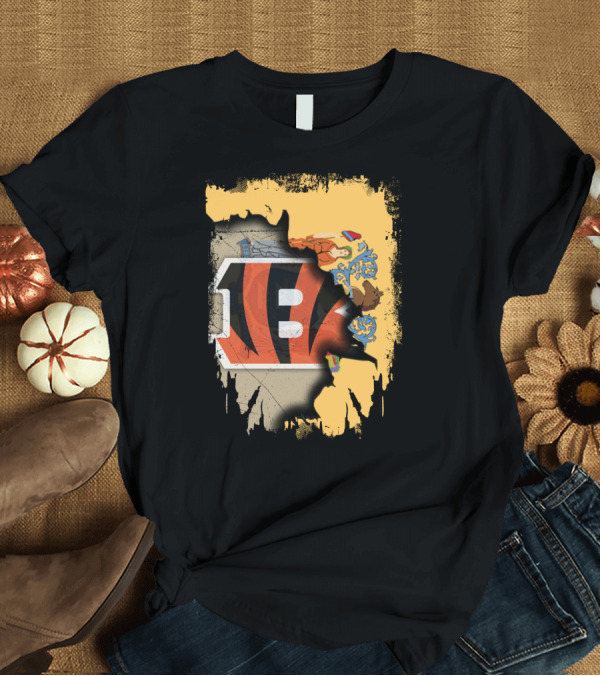 T-Shirt: New Jersey State Map with Bengals Stripes and Emblem Overlay T-Shirt New Jersey State Map with Bengals Stripes and Emblem Overlay T-Shirt