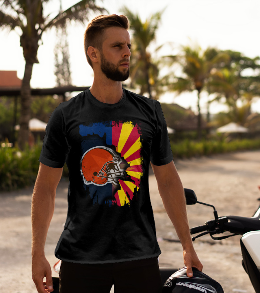 Arizona And Browns Together Football Helmet Fusion T-Shirt