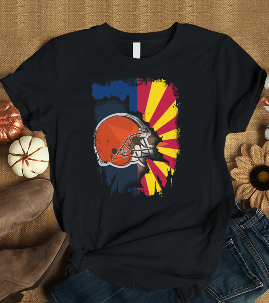 Arizona and Browns Together Football Helmet Fusion T-Shirt