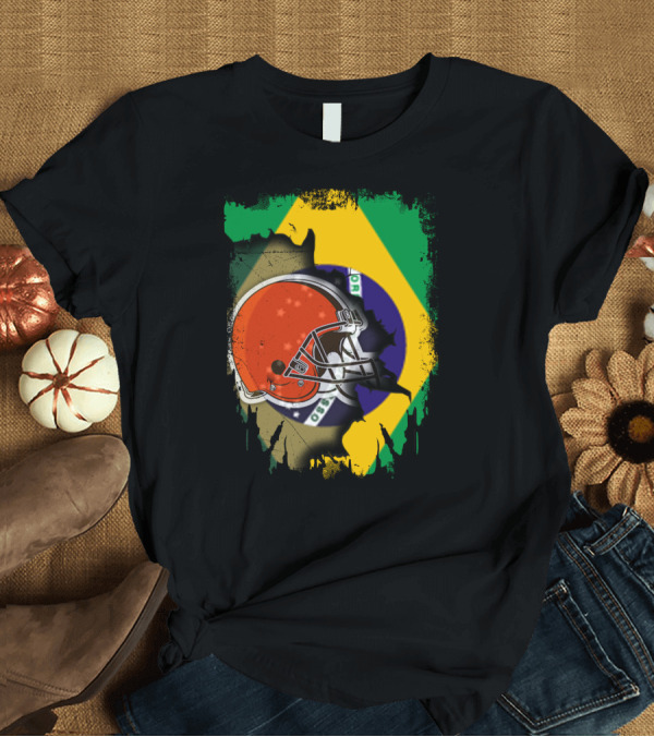 T-Shirt: Together Brazil Browns Helmet Torn Flag Fusion T-Shirt Together Brazil Browns Helmet Torn Flag Fusion T-Shirt