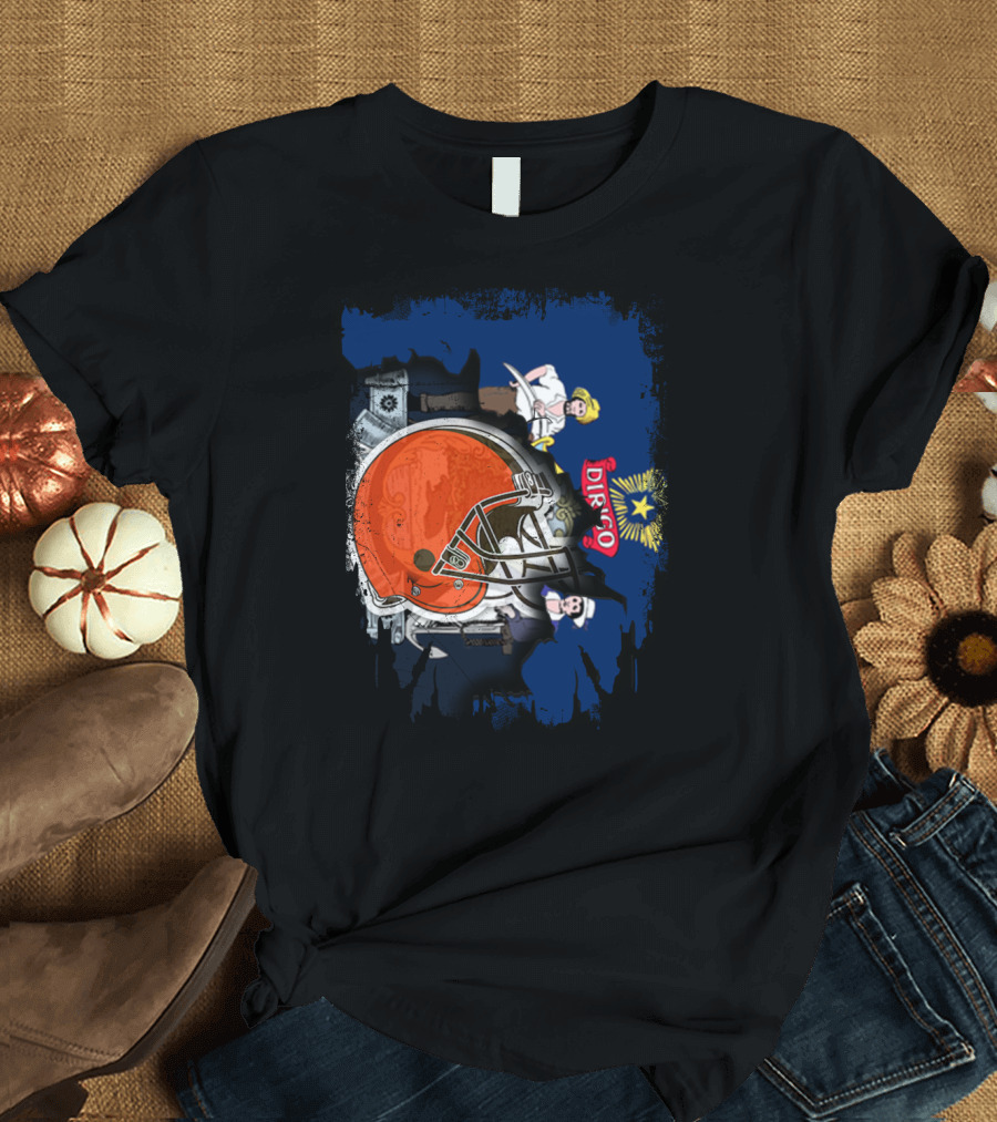 Dirigo Maine State Seal and Cleveland Browns Helmet T-Shirt