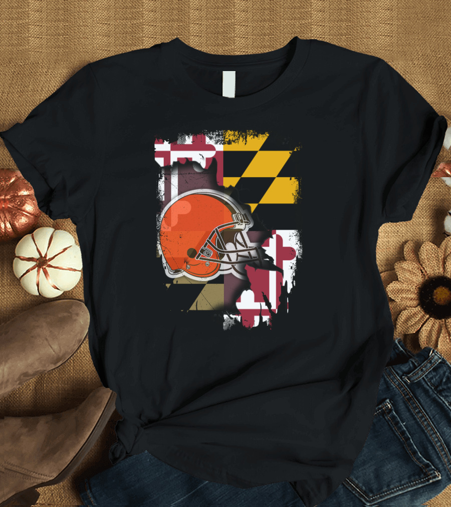 Maryland Flag with Cleveland Browns Helmet T-Shirt