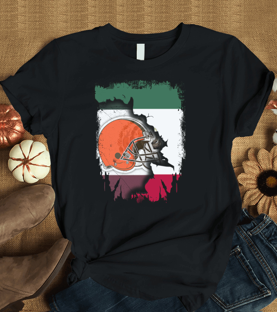 Mexico Flag Browns Helmet Fusion T-Shirt