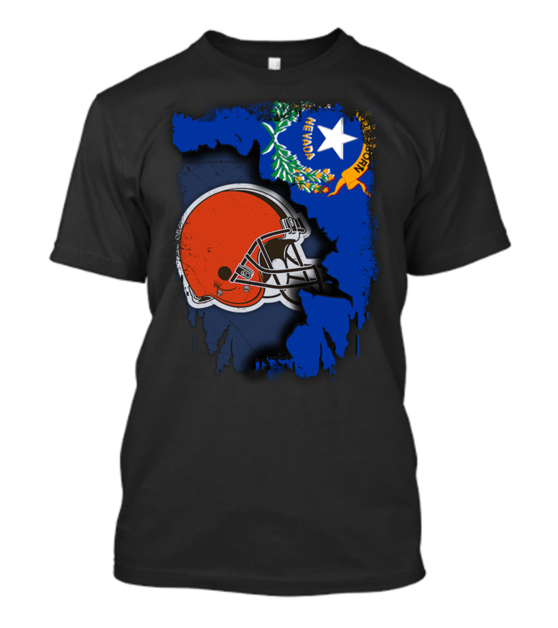 Nevada State Flag With Cleveland Browns Helmet Fusion T-Shirt