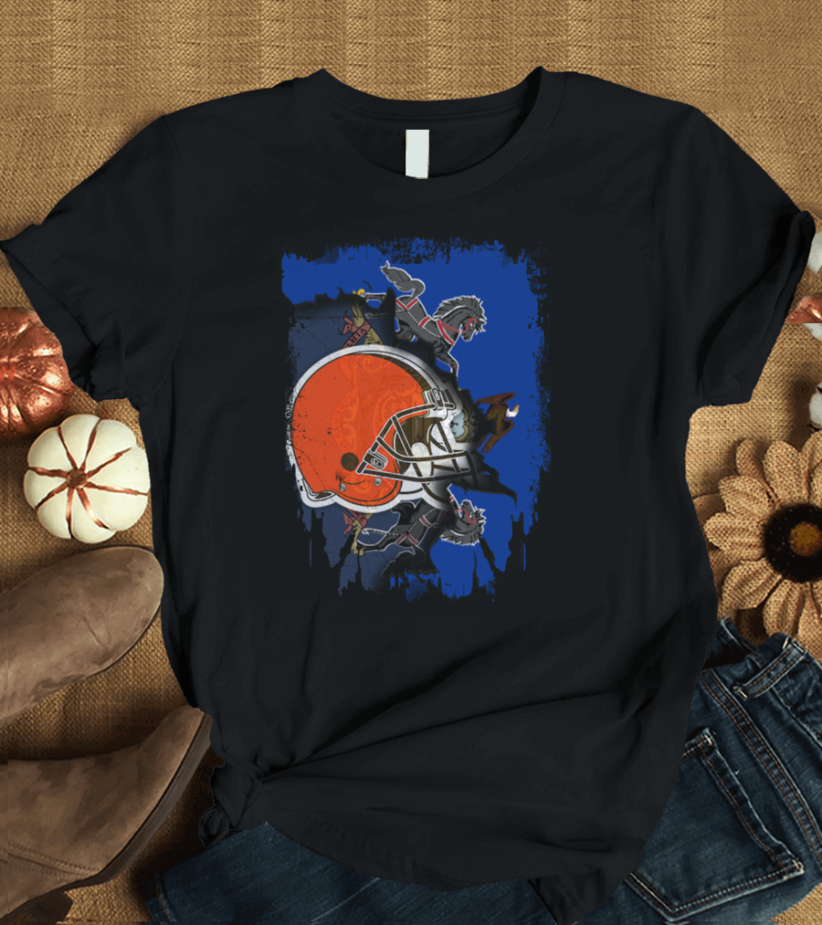 Pennsylvania State Flag with Cleveland Browns Helmet T-Shirt