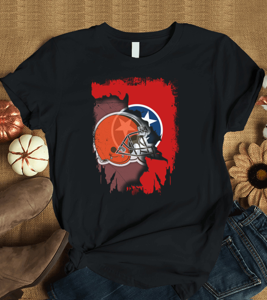 Together Tennessee with Browns Helmet and Tennessee Flag Background T-Shirt
