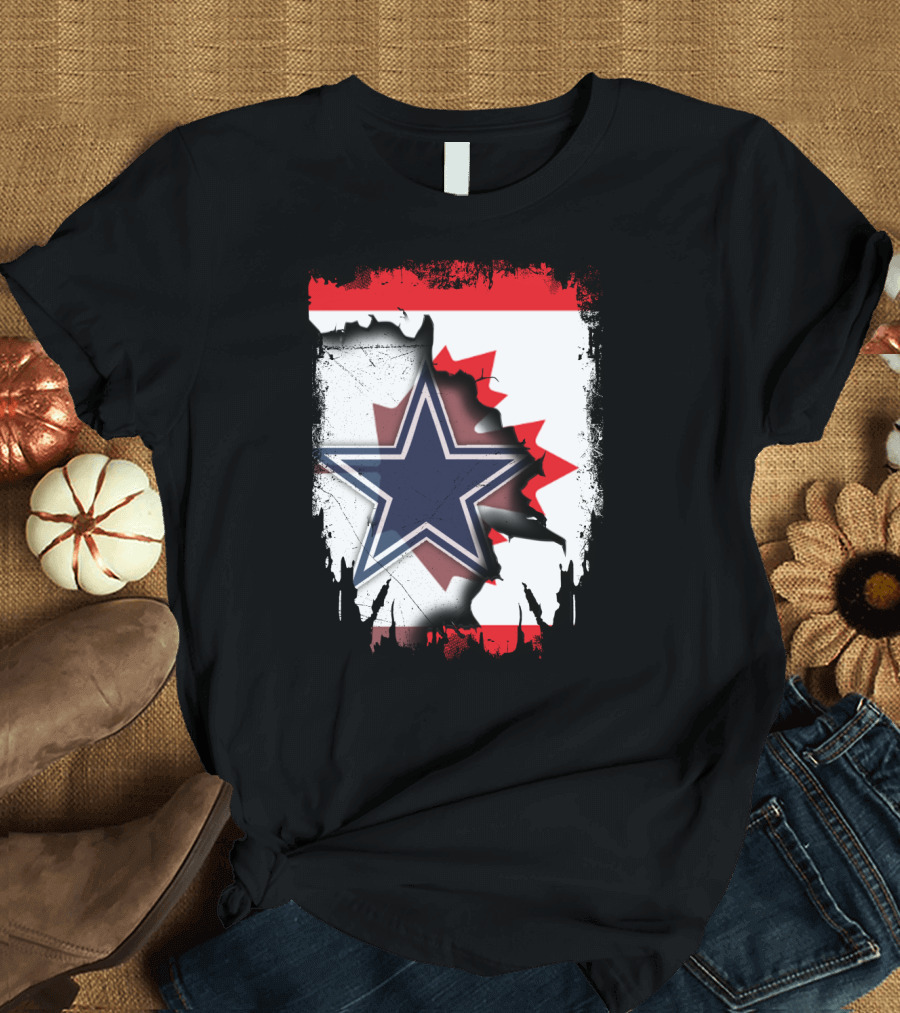 Dallas Cowboys Logo with Canadian Flag Background T-Shirt