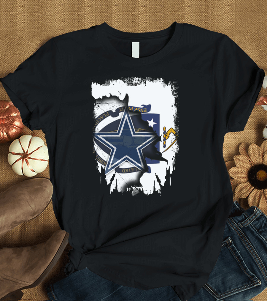 Massachusetts Meets Cowboys Star Symbol Fusion T-Shirt
