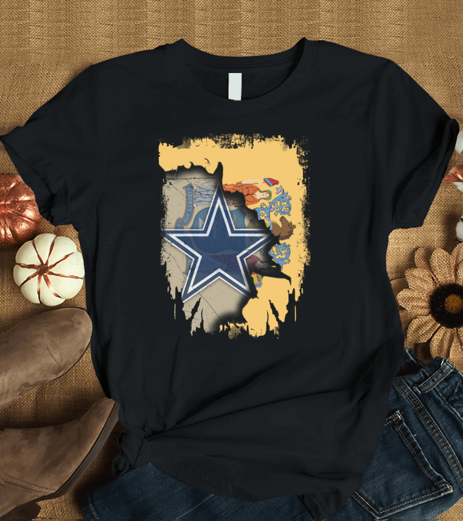 New Jersey Cowboys Star Emblem with State Flag Background T-Shirt
