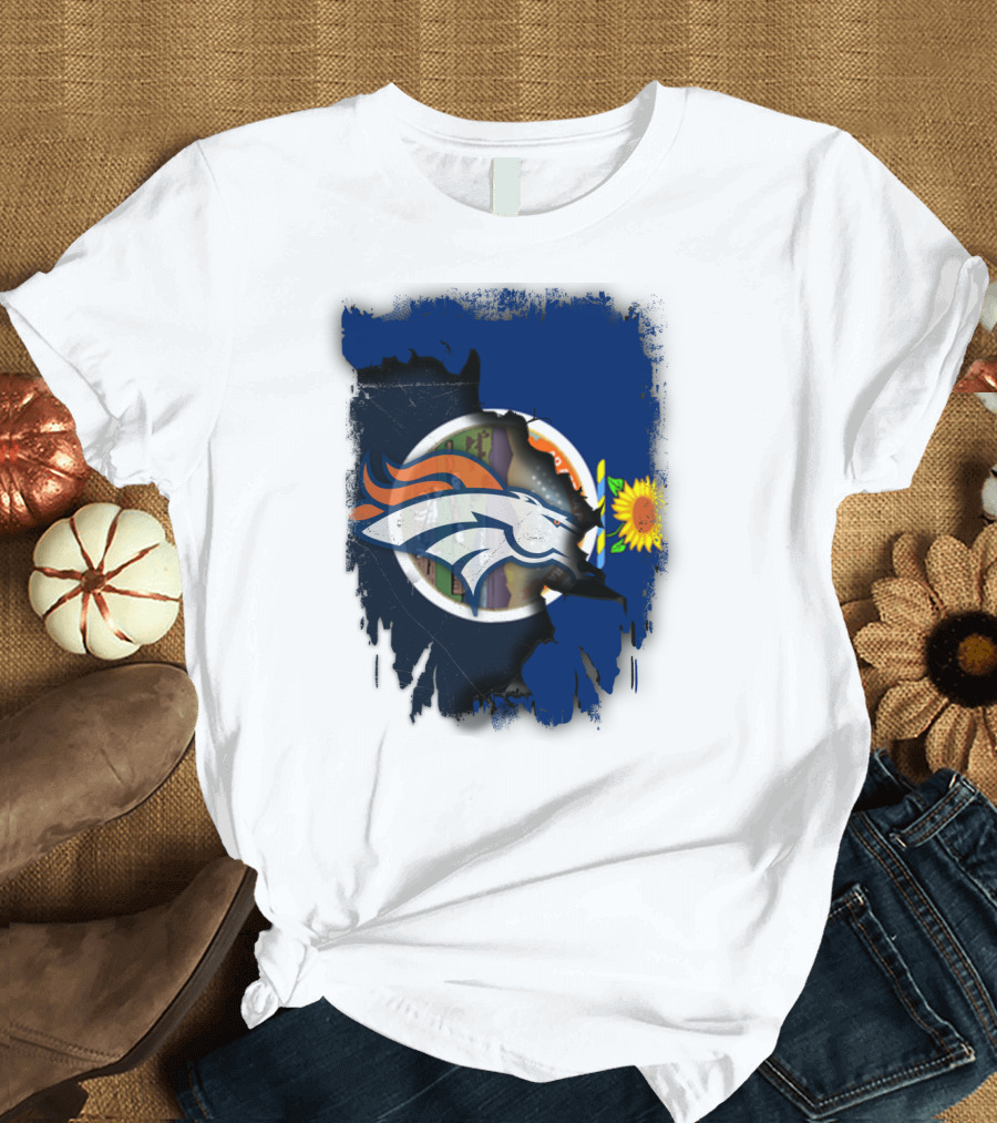 Kansas Sunflower with Broncos Logo Together T-Shirt