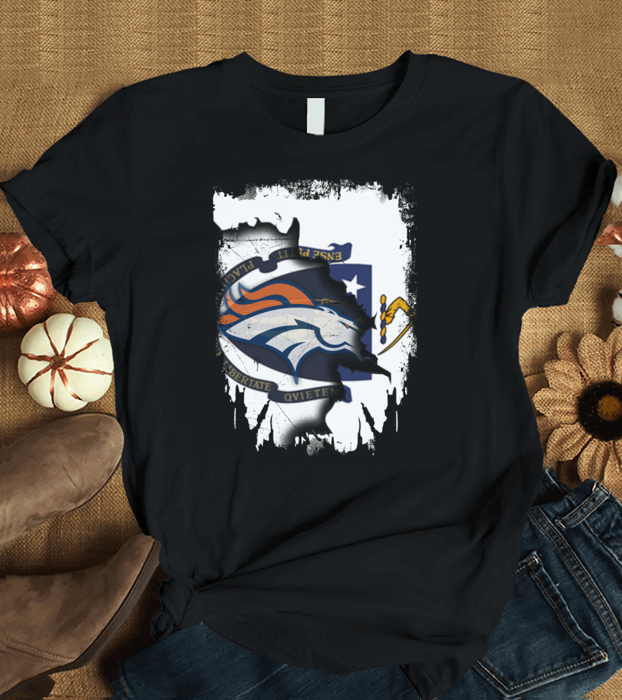 Together Massachusetts with Denver Broncos Logo and Massachusetts State Seal T-Shirt