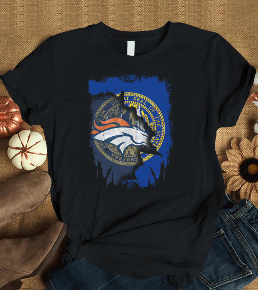 Nebraska State Seal with Broncos NFL T-Shirt
