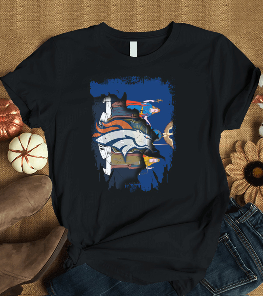 New York State Crest Overlaid with Broncos Logo Together T-Shirt