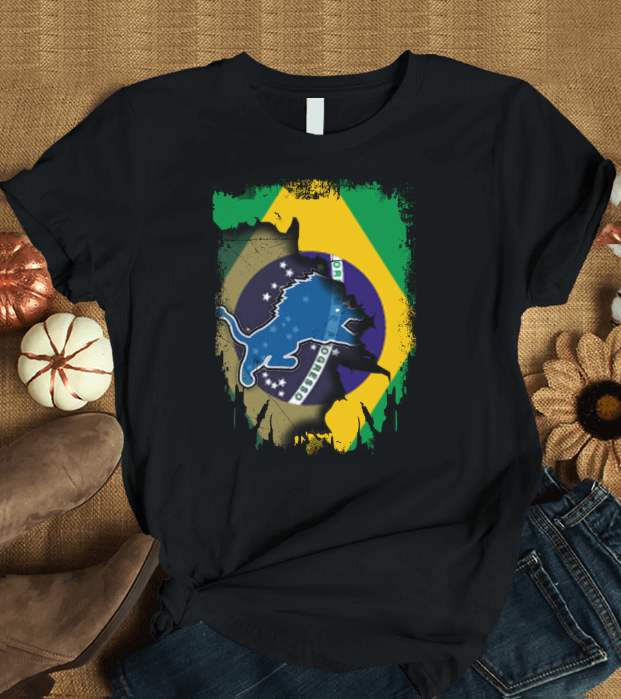 Brazilian Flag Blended with Blue Lion T-Shirt