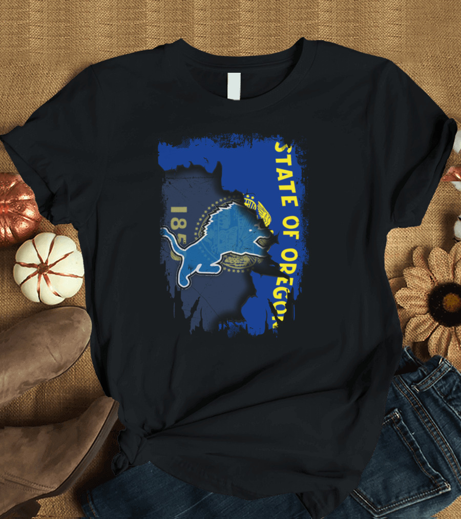 State of Oregon 1859 with Detroit Lions Mashup T-Shirt