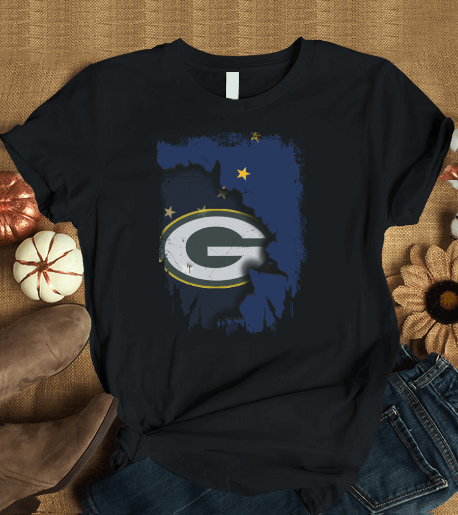 Alaska and Packers United with Green Bay Logo and Stars T-Shirt