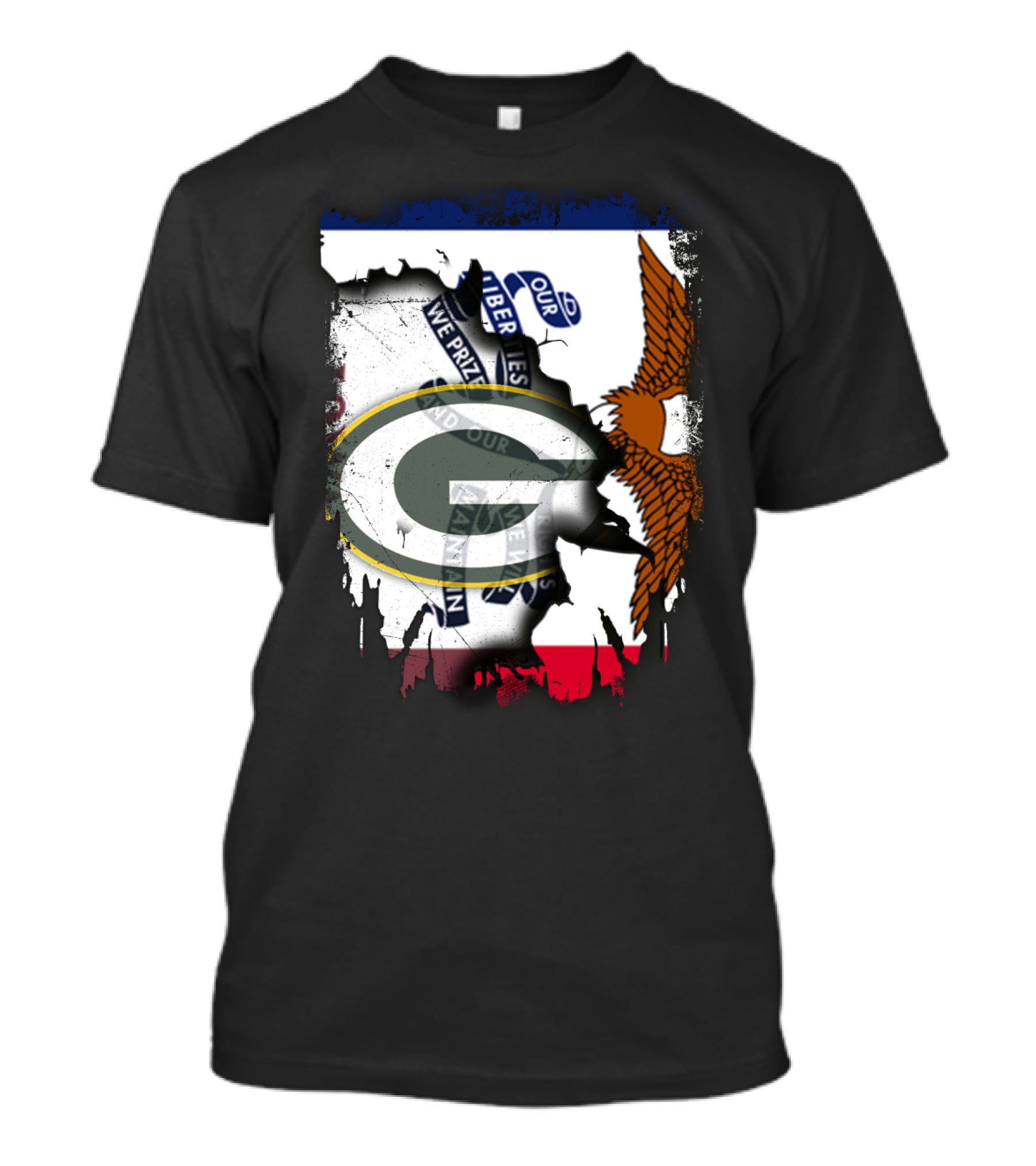 Iowa State Flag With Green Bay Packers Logo Eagle T-Shirt