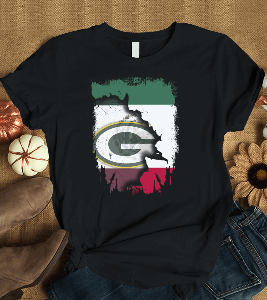 Mexico Flag with Green Bay Packers T-Shirt