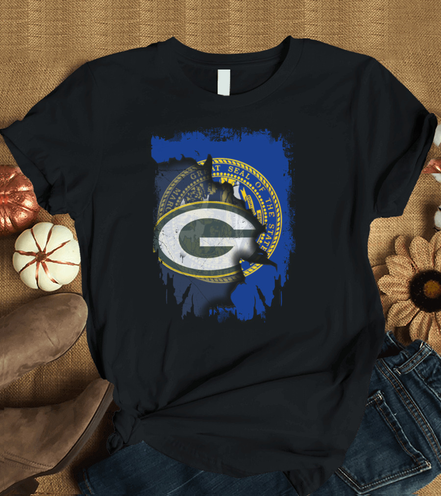 Nebraska State Seal with Packers Logo Fusion T-Shirt