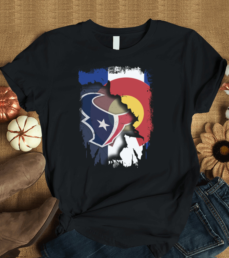 Together Colorado With Texans Flag and Houston Texans Logo Collaboration T-Shirt