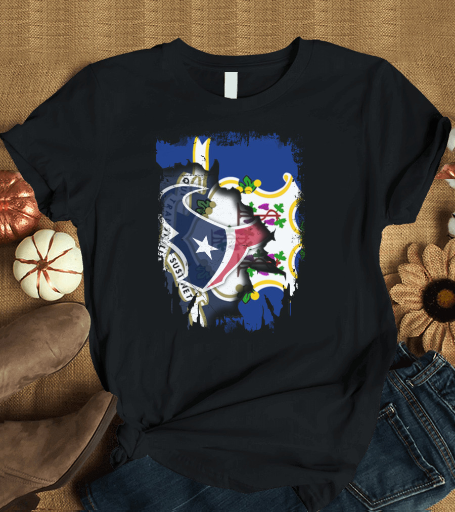 Connecticut State Pride with Texans NFL Team Collaboration T-Shirt