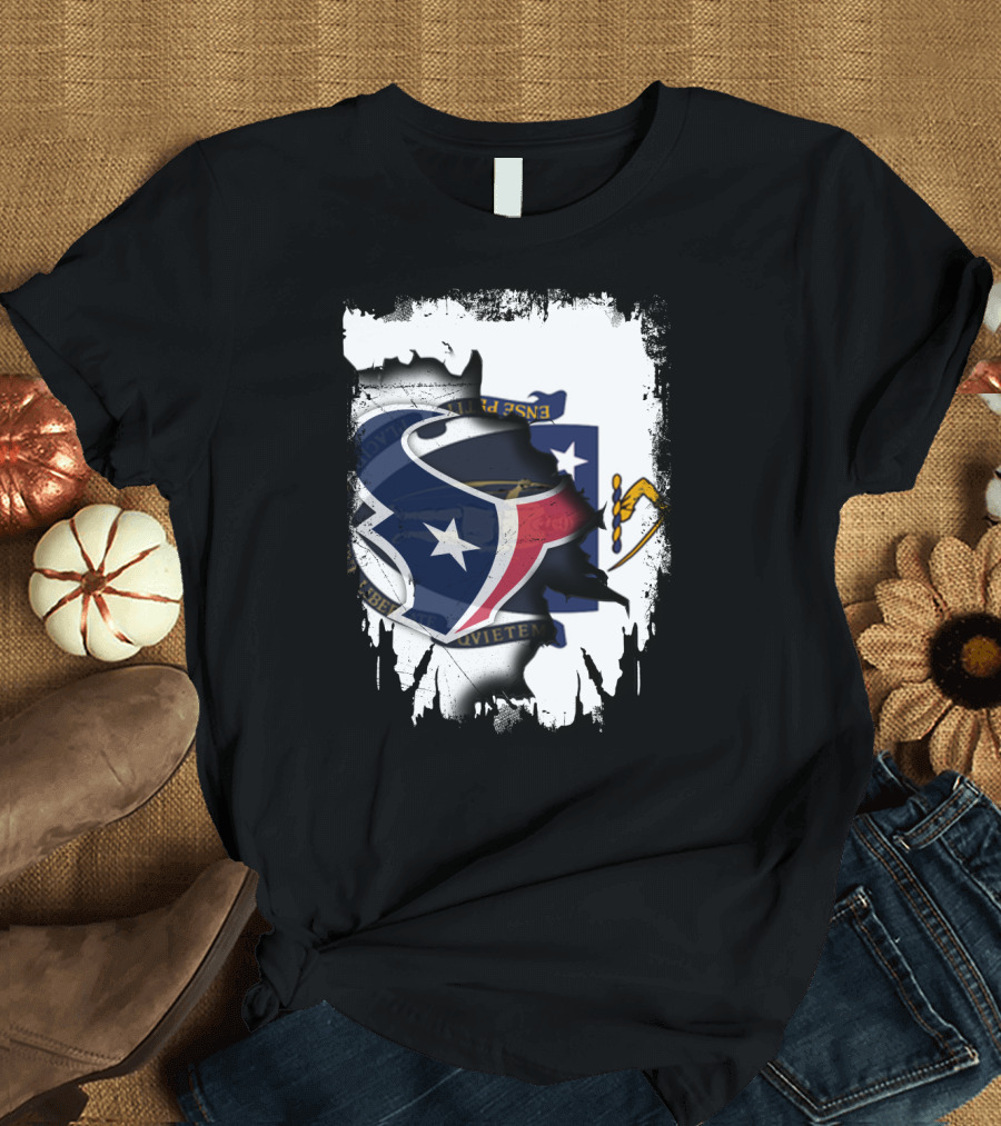 Massachusetts and Texans United with Flag and Logo Elements T-Shirt