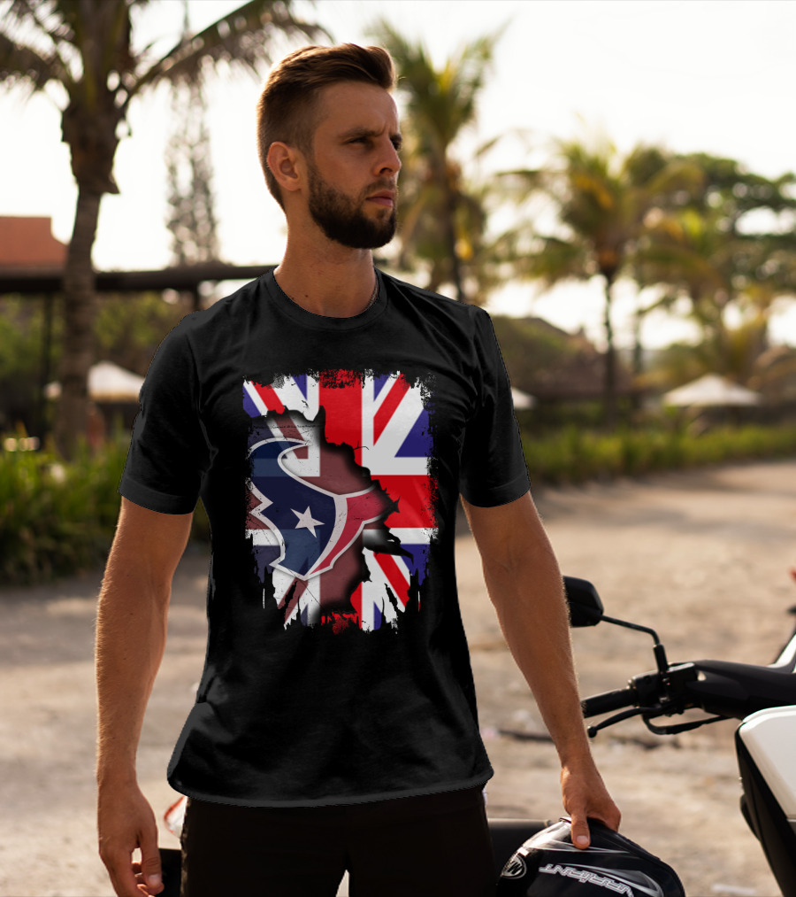 United Kingdom Flag With Texans Football Logo Fusion T-Shirt