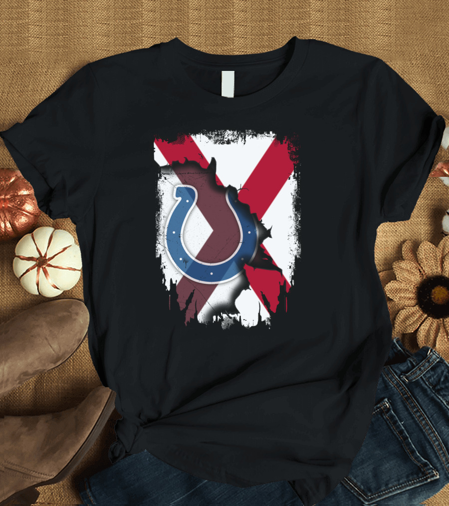 Alabama Flag with Indianapolis Colts Horseshoe T-Shirt