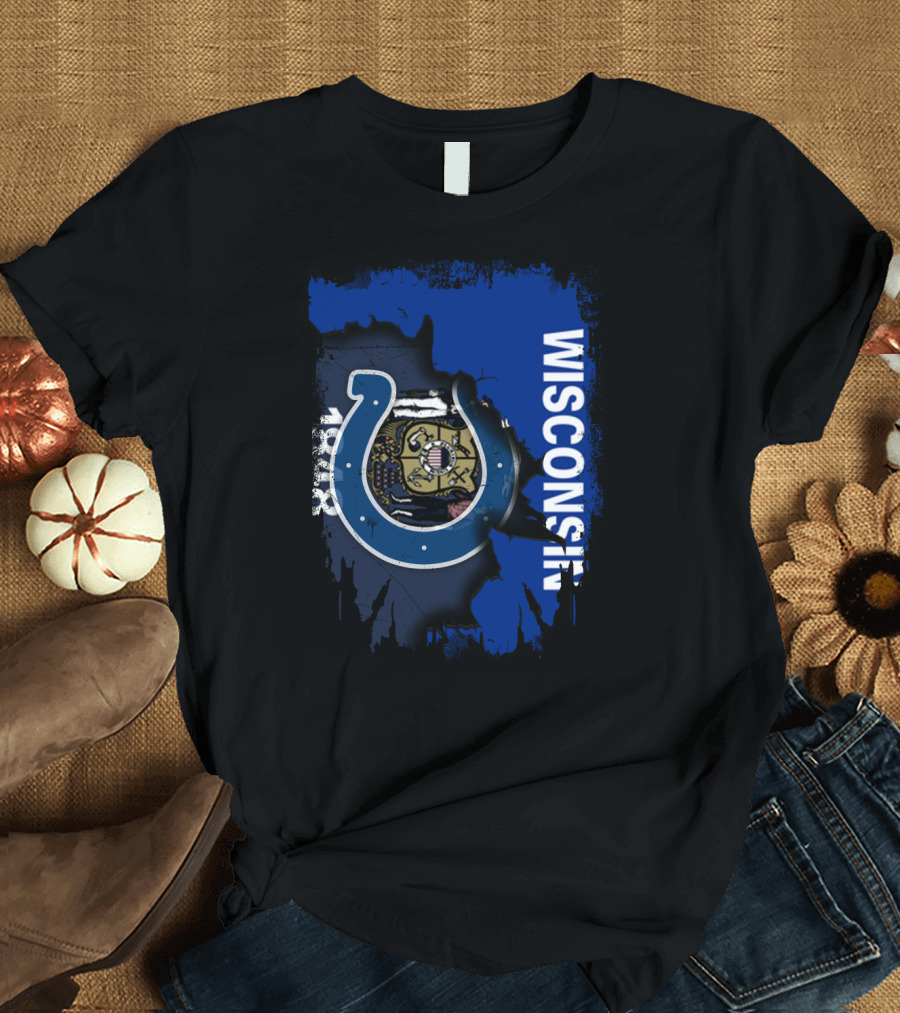 Wisconsin State Flag Colts Horseshoe Emblem T-Shirt