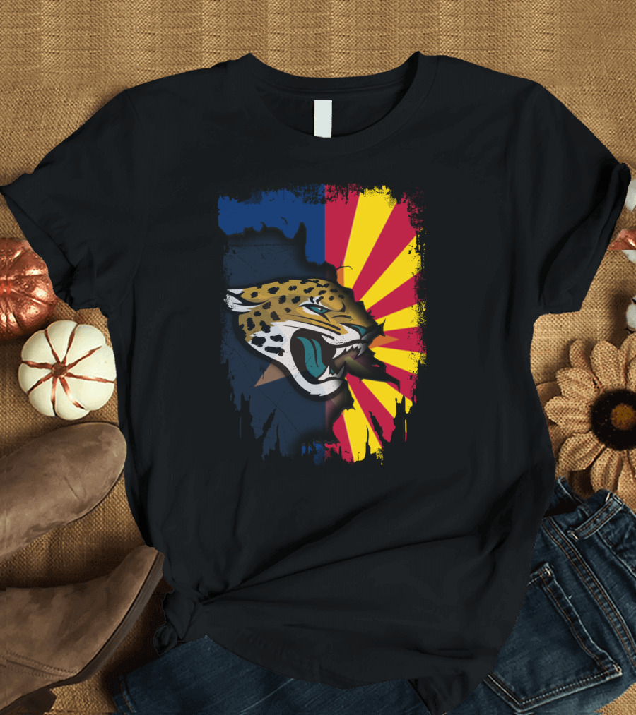 Arizona State Flag With Jaguars Team Logo Fusion T-Shirt