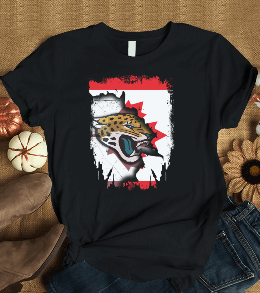 Together Canada Jaguars Emblem with Maple Leaf Backdrop T-Shirt