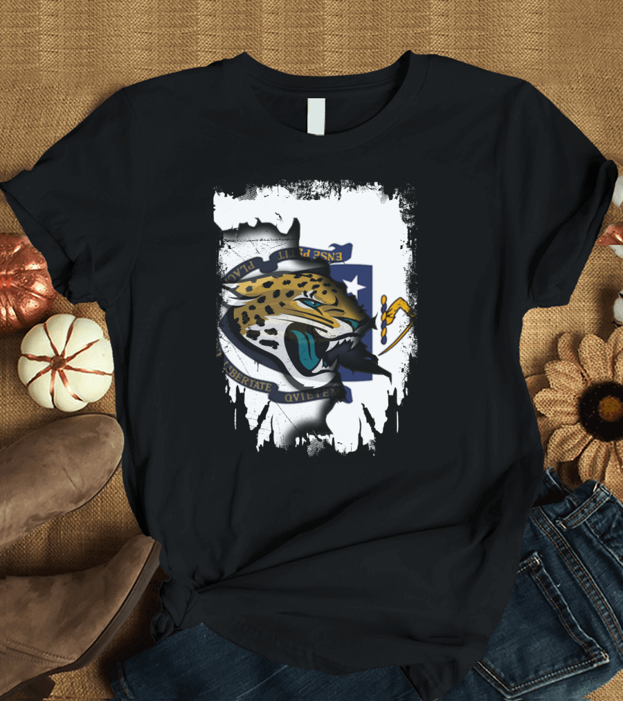 Massachusetts State Flag with Jaguar Head Emblem T-Shirt