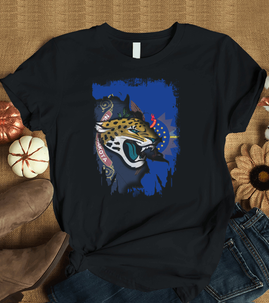 North Dakota State Flag with Jaguars Emblem Fusion T-Shirt