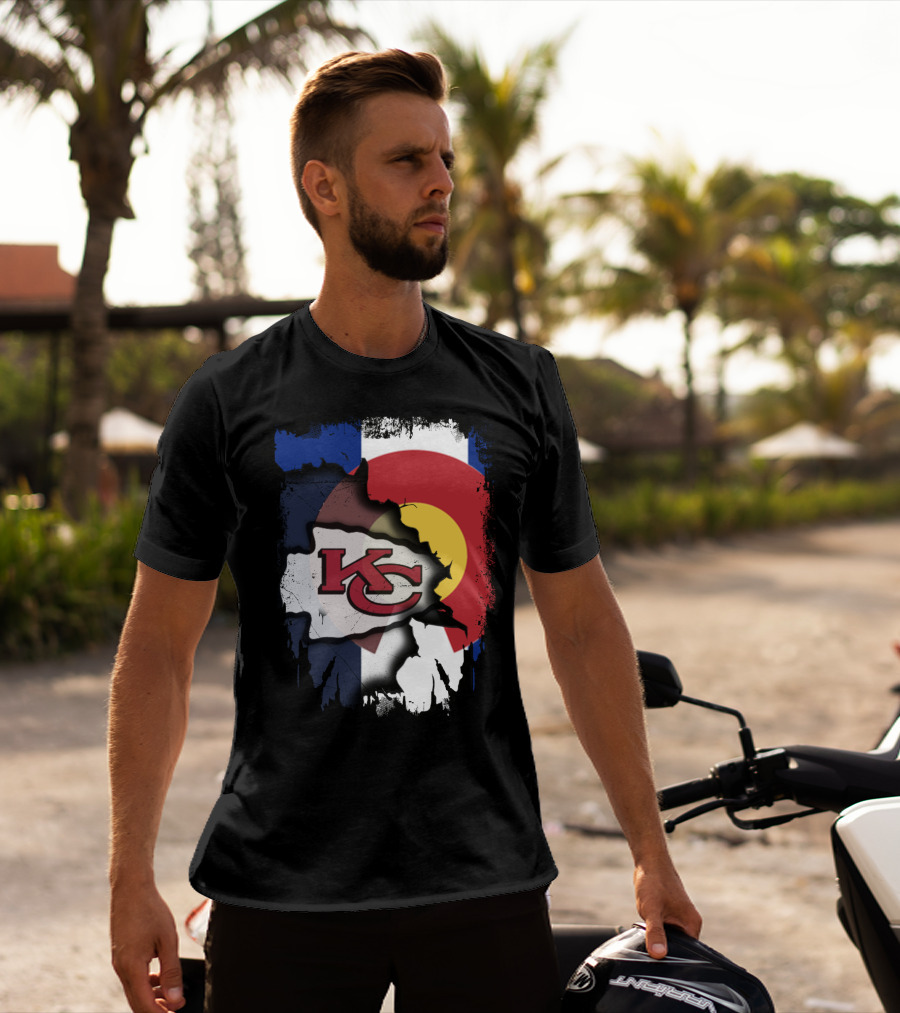 Colorado Pride With Kansas City Chiefs Logo Fusion T-Shirt