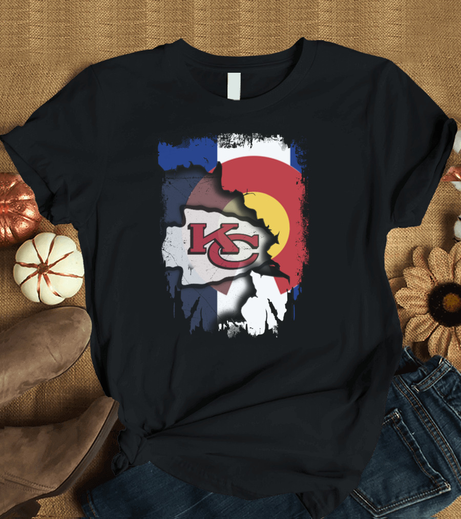 Colorado Pride With Kansas City Chiefs Logo Fusion T-Shirt
