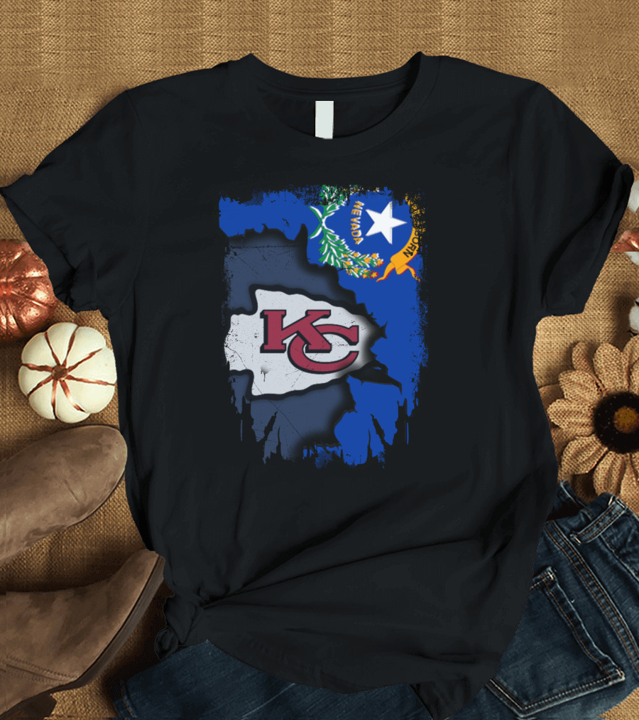 Nevada Proud with Kansas City Chiefs Logo and State Flag Elements T-Shirt