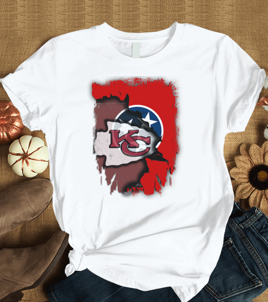Kansas City Chiefs Tennessee Flag Torn Abstract Fusion T-Shirt