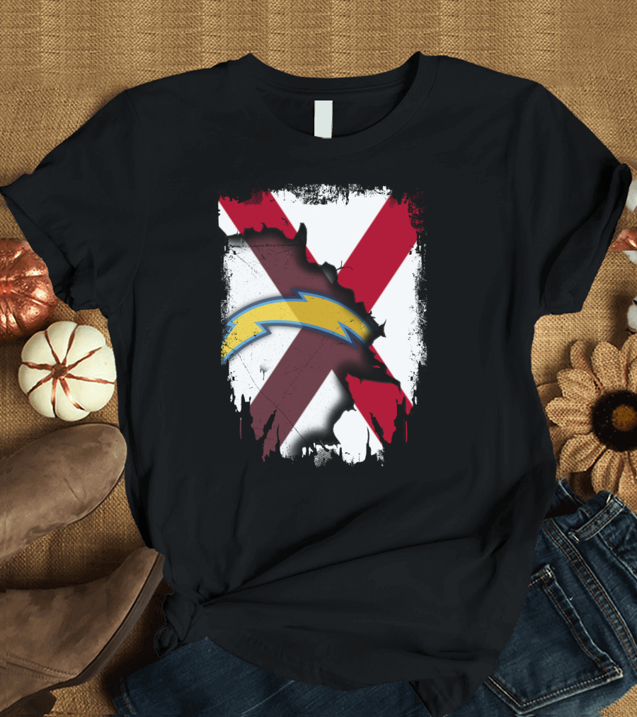 Together Alabama with Chargers Bolt over Cross Flag T-Shirt