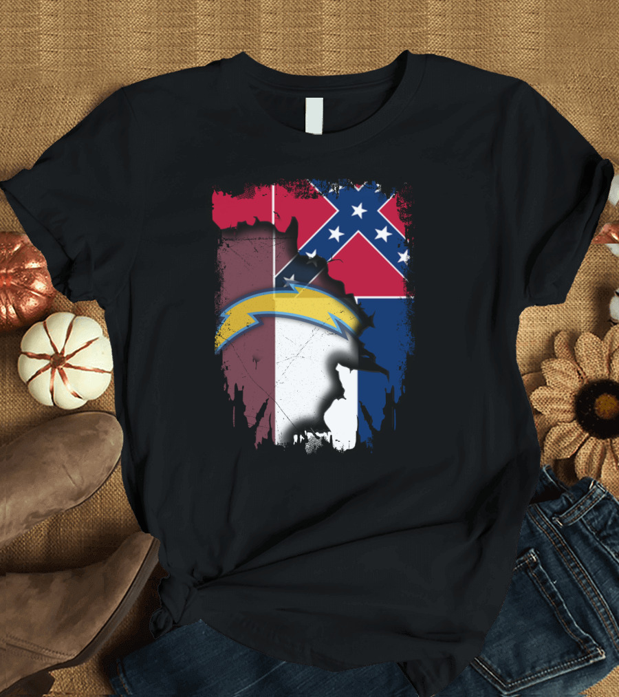 Mississippi Flag with Chargers Lightning Bolt T-Shirt