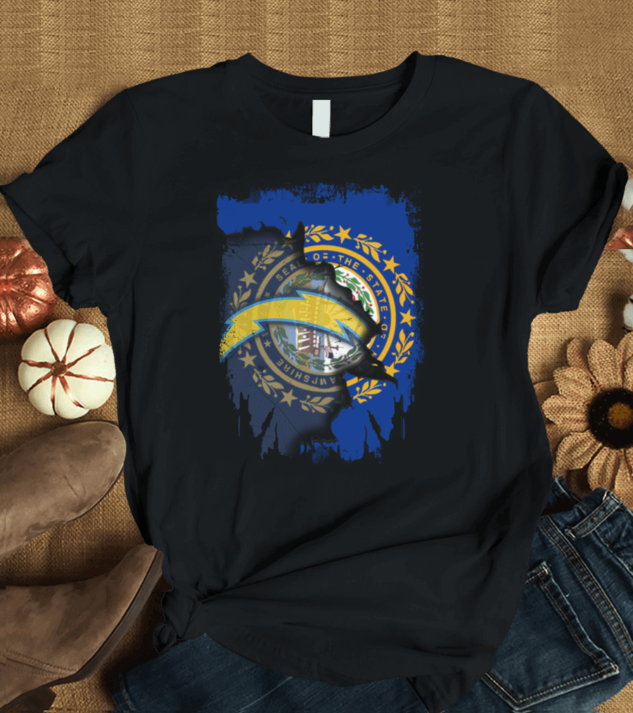 New Hampshire State Seal with Chargers Lightning Bolt Logo Integration T-Shirt